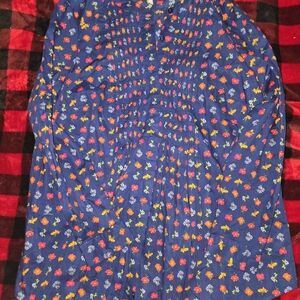 Woman Within Long Sleeve Blouse Blue And Floral V Neck